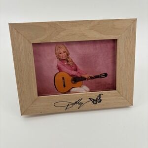 Dolly Parton Picture Frame Unisex 4x6 Natural Tan Excellent Wood Butterfly Logo